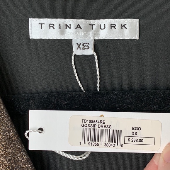 NWT Trina Turk gold metallic gossip dress sz xs - Picture 6 of 10